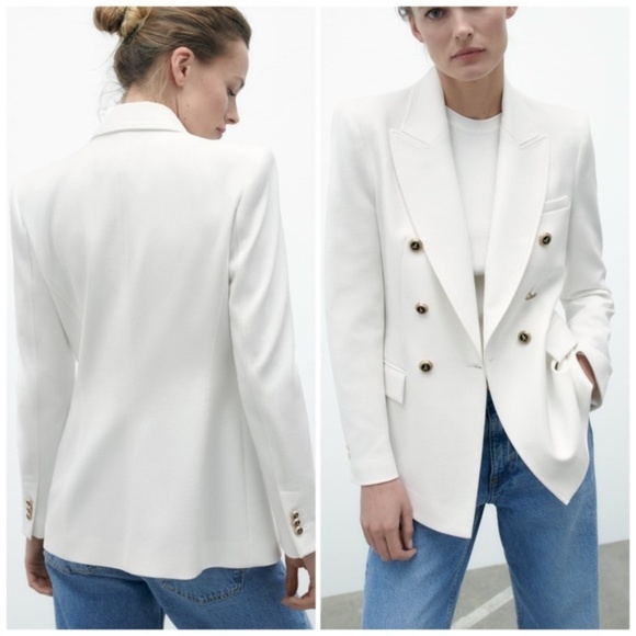 ZARA Tailored Double Breasted Blazer in Oyster White NWOT - Picture 1 of 7